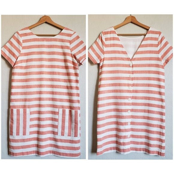 Gilli Striped Button Back Linen Blend Shift Dress White/Orange Size Womens Small - Picture 1 of 12